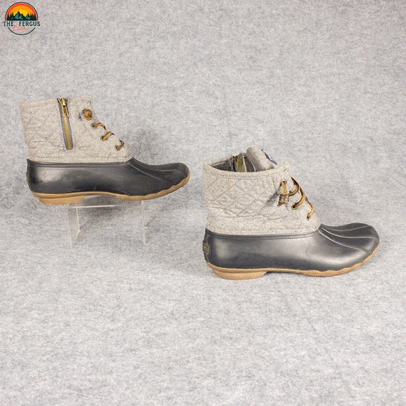 Sperry Saltwater Emboss Ankle Duck Boots Gray Black Waterproof Women's Size 9 - Picture 3 of 12